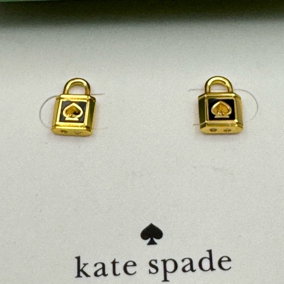 $59 MSRP Kate Spade “ Lock & Spade” Stud Earrings Gold Tone New With Tag & Box - Picture 7 of 17
